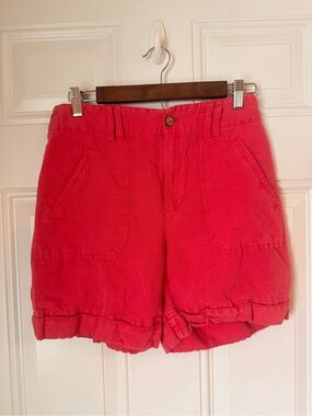Sundance Coral-Red High-Waist Bermuda Shorts